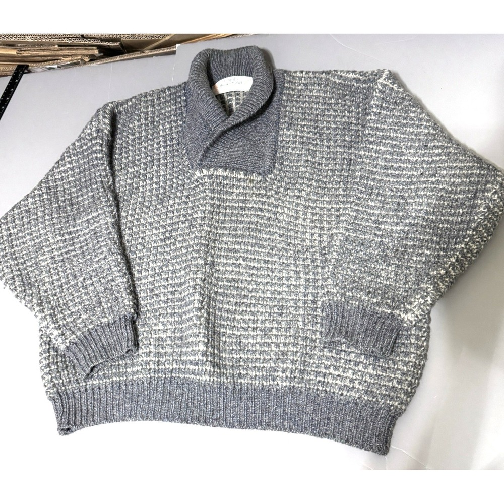 Quill's Woolen Market Sweater Shawl Neck Handcrafted Ireland Gray XL XXL Vtg